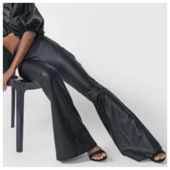 35 Black Faux Leather High Waist Bell Flare Leg Fabulous Pants - Picture 1 of 3